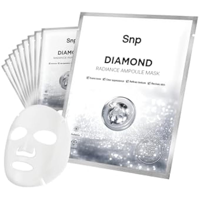 SNP 100% DIAMOND + 1000MG HYALURONIC ACID SHEET MASK | TIGHTENING, HYDRATING, AND NOURISHING WITH REAL DIAMONDS FOR ALL OILY SKIN TYPES | KOREAN FACE MASK SKINCARE | FACIAL MOISTURIZING | 10 SHEETS - Image 1